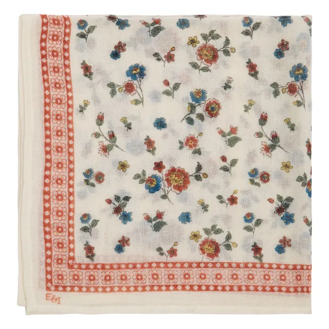 Foulard Camélias Brodé Laine | Ecru