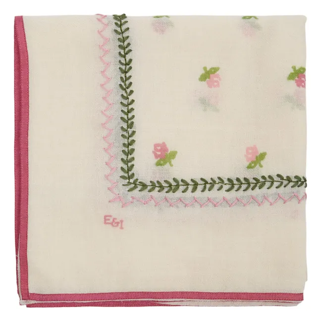 Foulard Roses Brodé Laine | Ecru