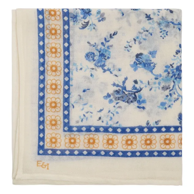 Foulard Orchidées Laine | Bleu