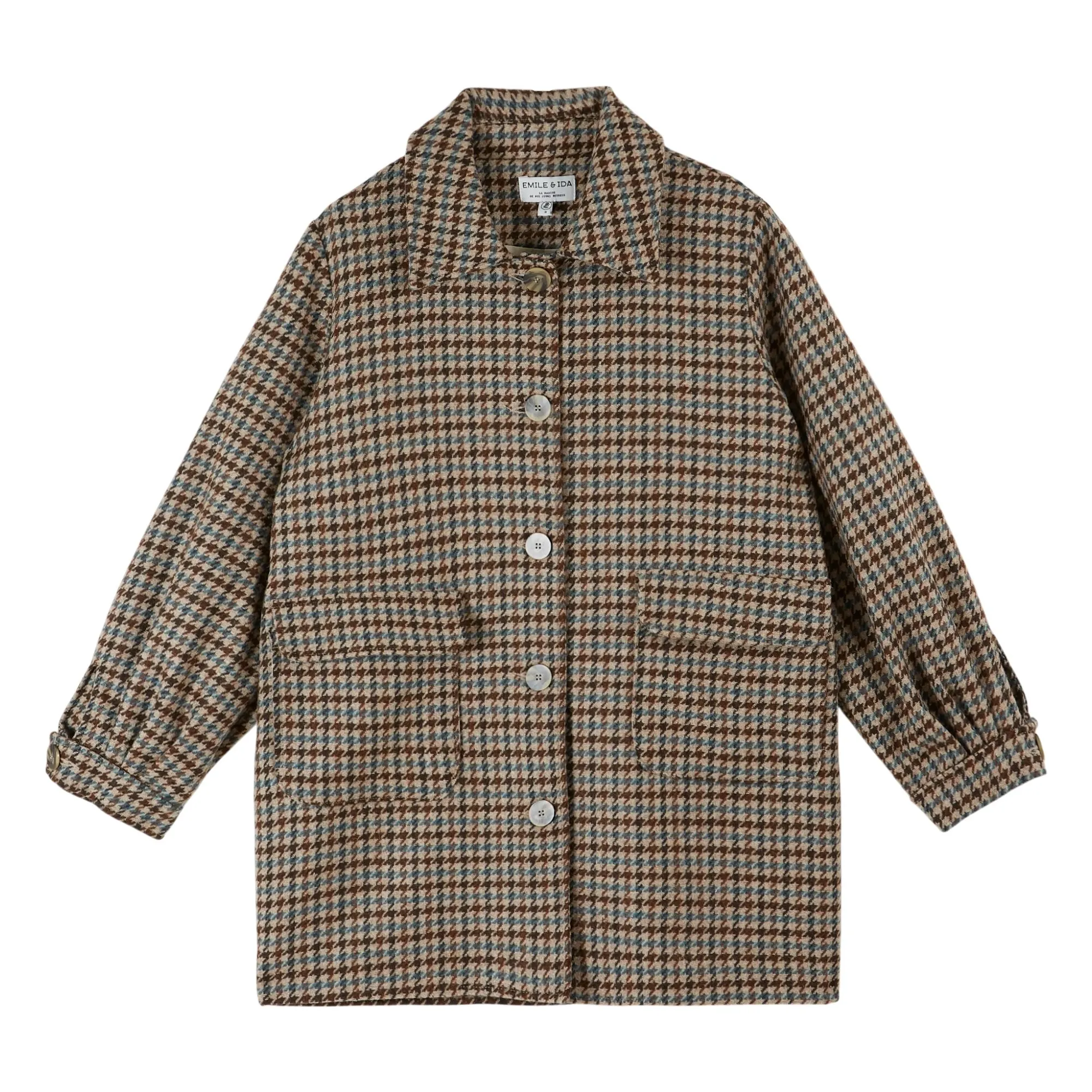 Emile Et Ida Brown Calvin Pied De Poule Wool Coat