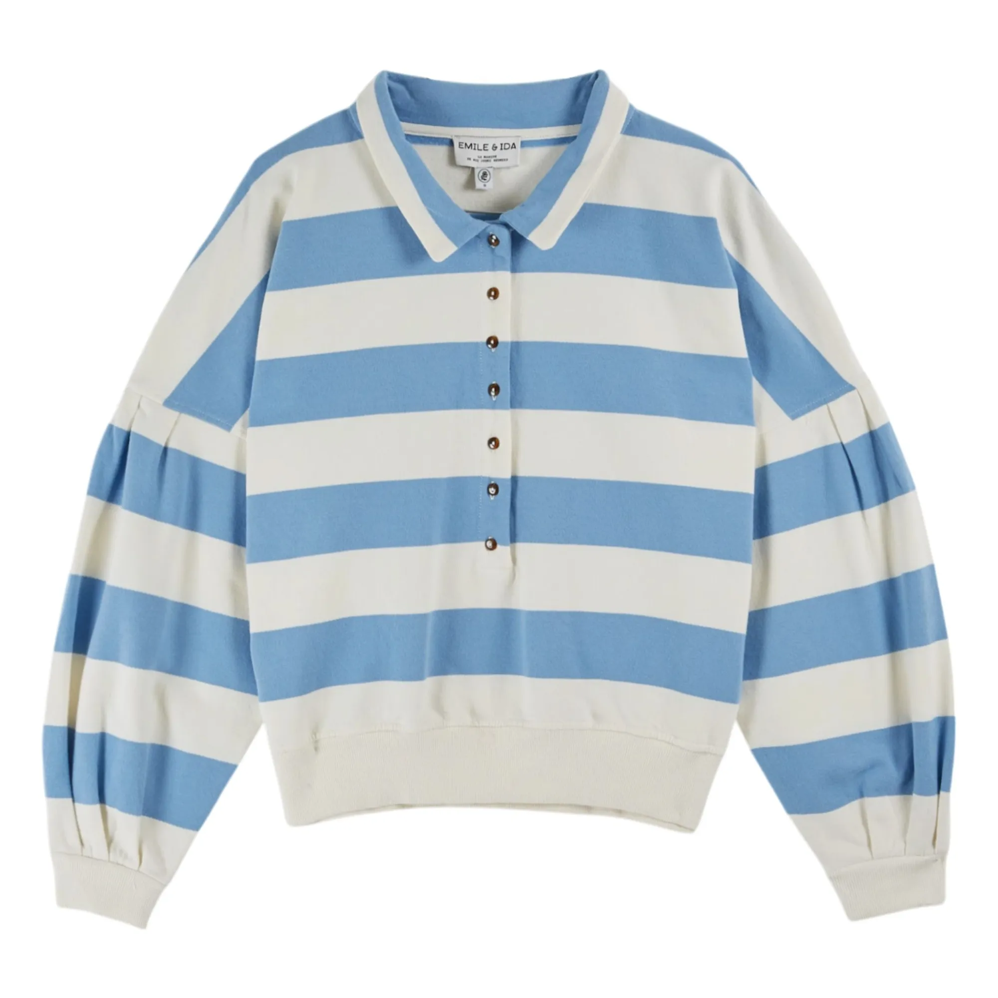 Emile Et Ida Blue Sweat Polo Clément Striped Organic Cotton