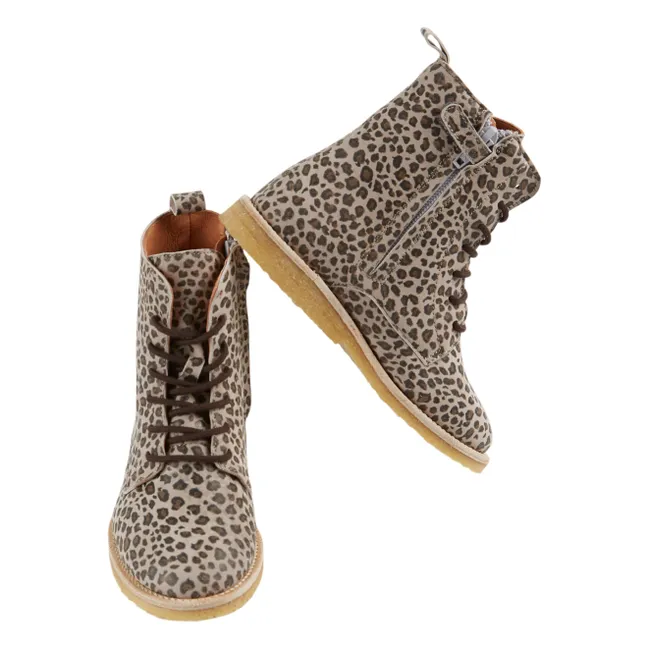 Bottines à Lacets Léopard Cuir | Brun