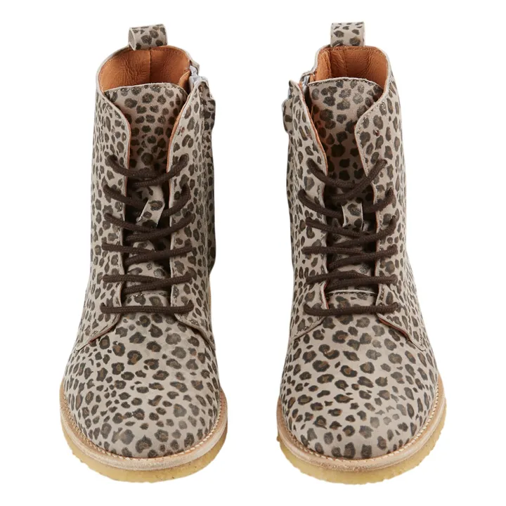 Bottines à Lacets Léopard Cuir | Brun- Image produit n°0