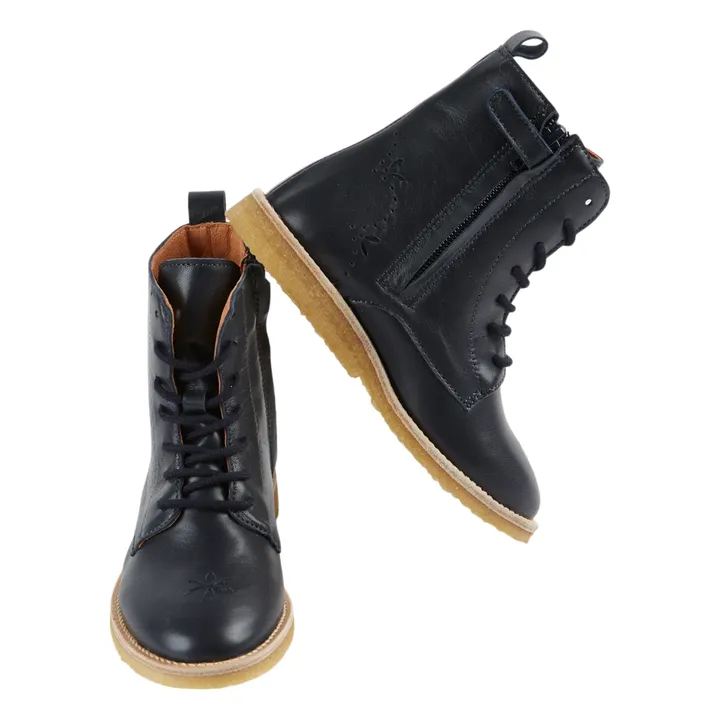 Lace-up Leather Boots | Navy blue- Product image n°1