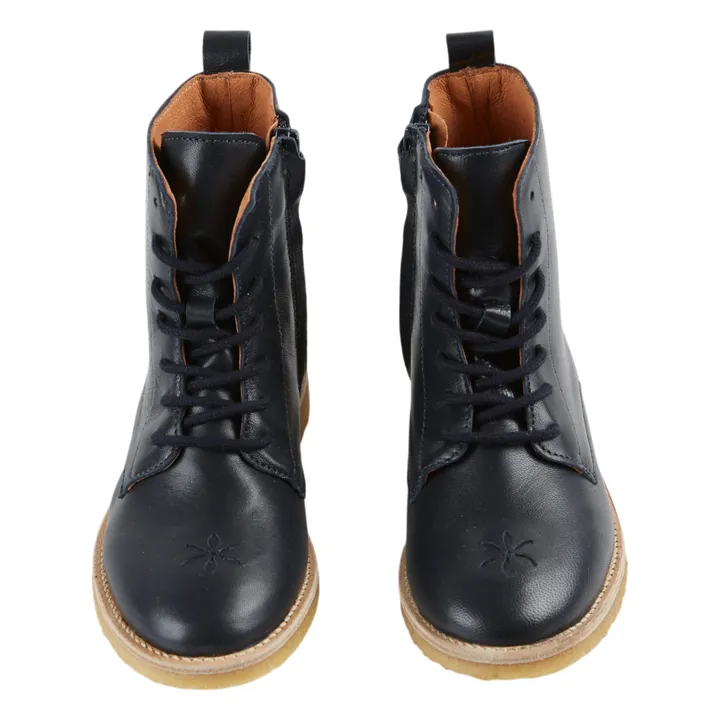 Lace-up Leather Boots | Navy blue- Product image n°0