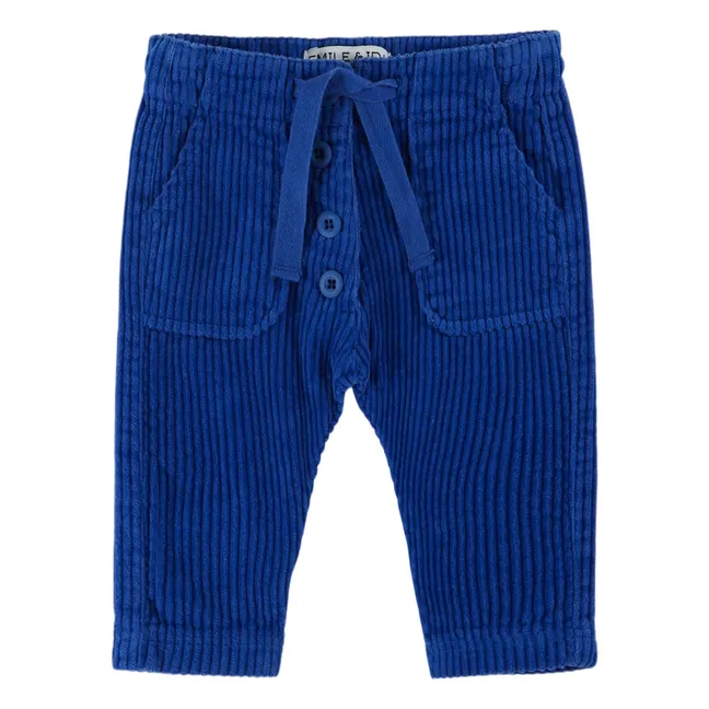 Pantalon Boutons Velours Côtelé | Bleu roi