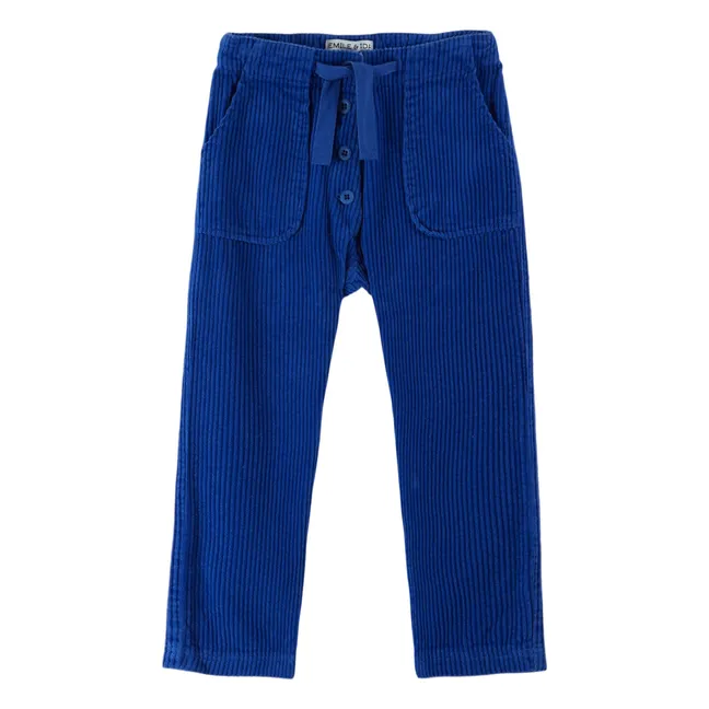 Pantalon Boutons Velours Côtelé | Bleu roi