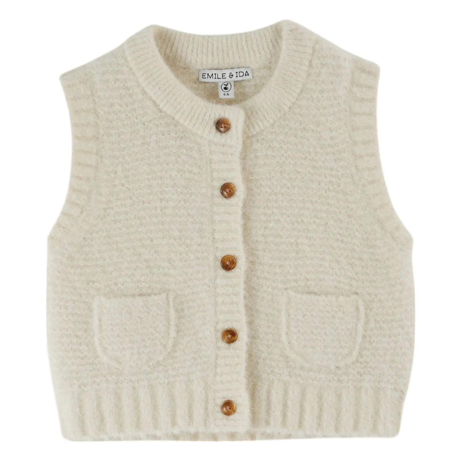 Emile Et Ida Ecru Plain Wool Sleeveless Cardigan