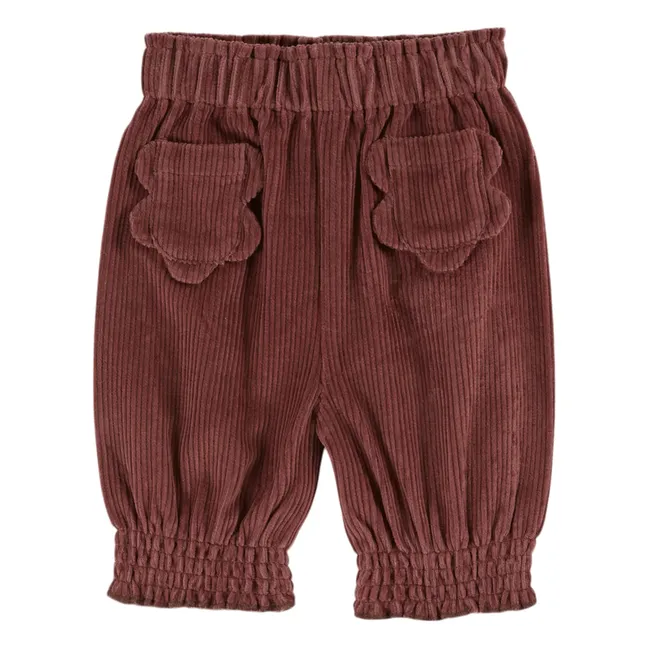 Pantalon Elastiqué Poches Fleurs Velours Côtelé | Violine