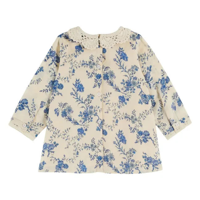 Robe Col Crochet Fleurie | Ecru