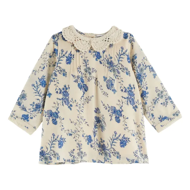 Robe Col Crochet Fleurie | Ecru