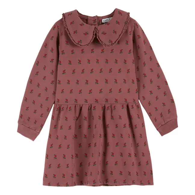 Kleid aus Molton mit Blumenmuster aus Bio-Baumwolle | Dunkles Lila