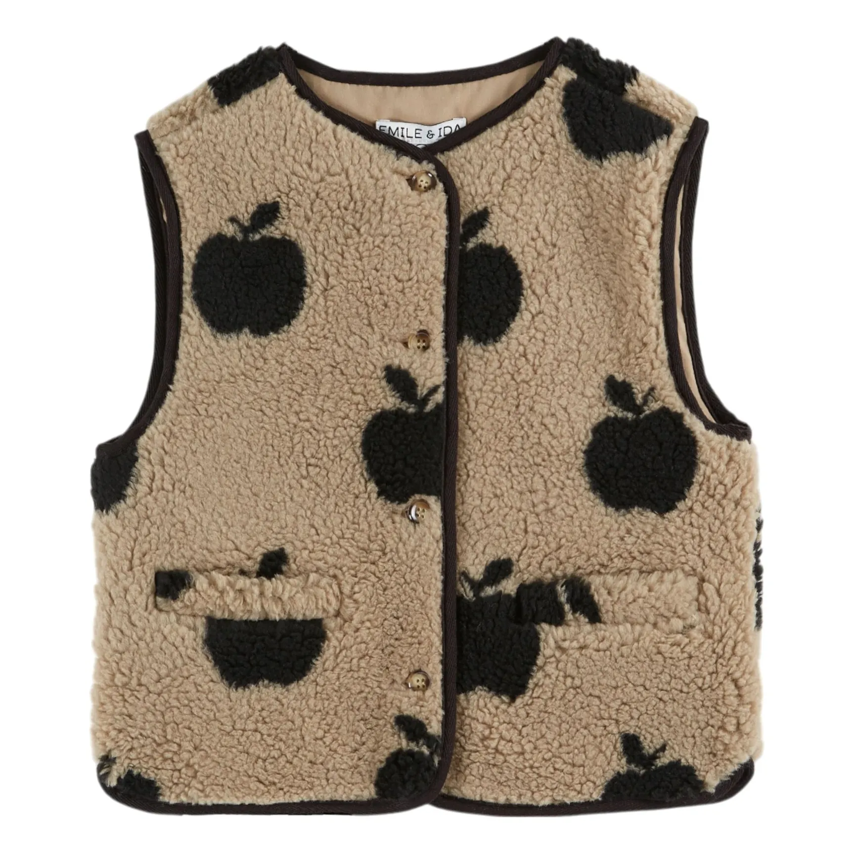 Emile Et Ida Beige Apple Sherpa Sleeveless Jacket