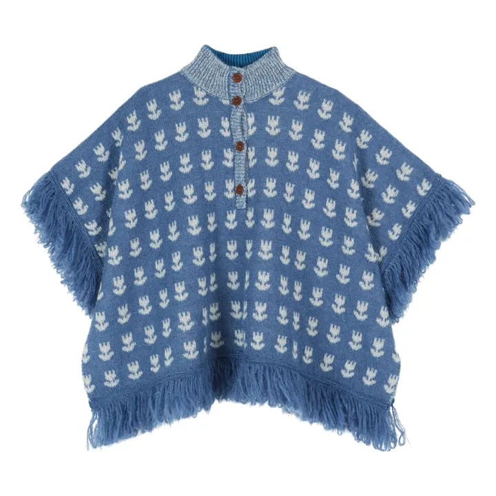 Poncho Tulipes Laine | Bleu- Image produit n°3