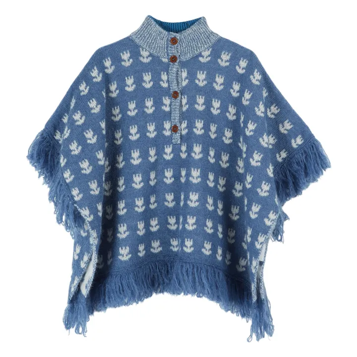 Poncho Tulipes Laine | Bleu- Image produit n°0