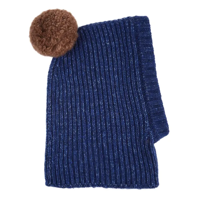 Cagoule Pompom Laine Mérinos | Bleu