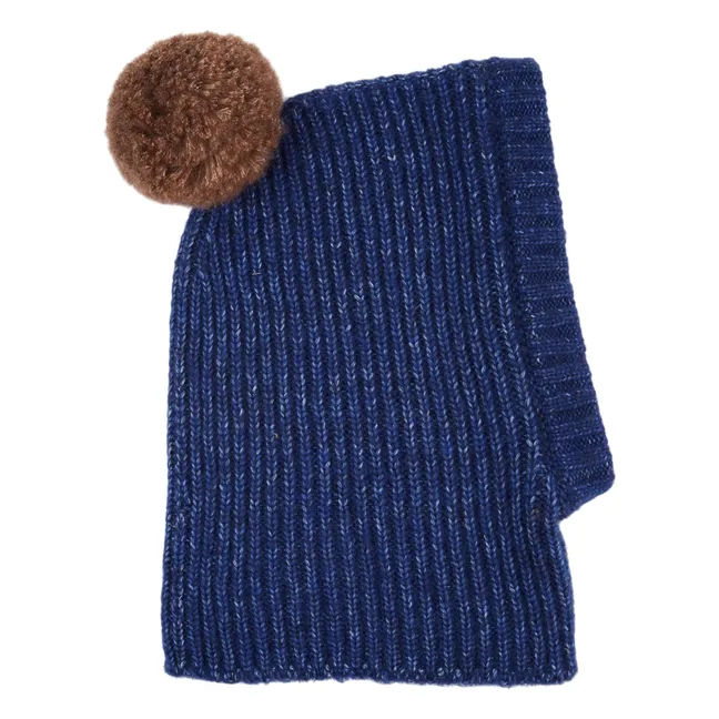 Cagoule Pompon Laine Mérinos | Bleu