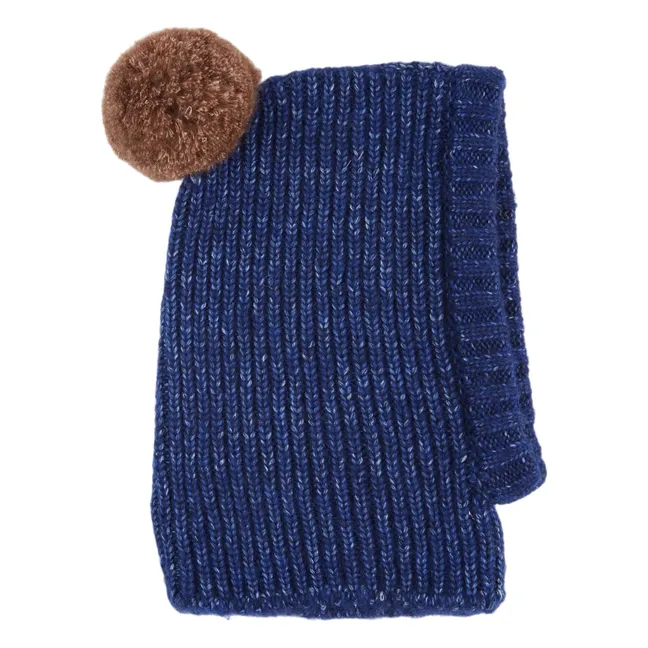 Cagoule Pompon Laine Mérinos | Bleu