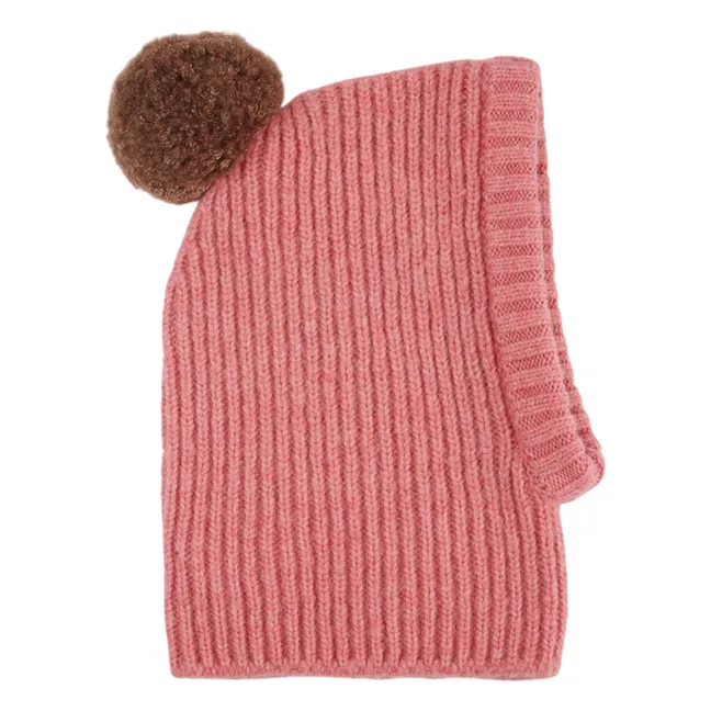 Cagoule Pompom Laine Mérinos | Rose