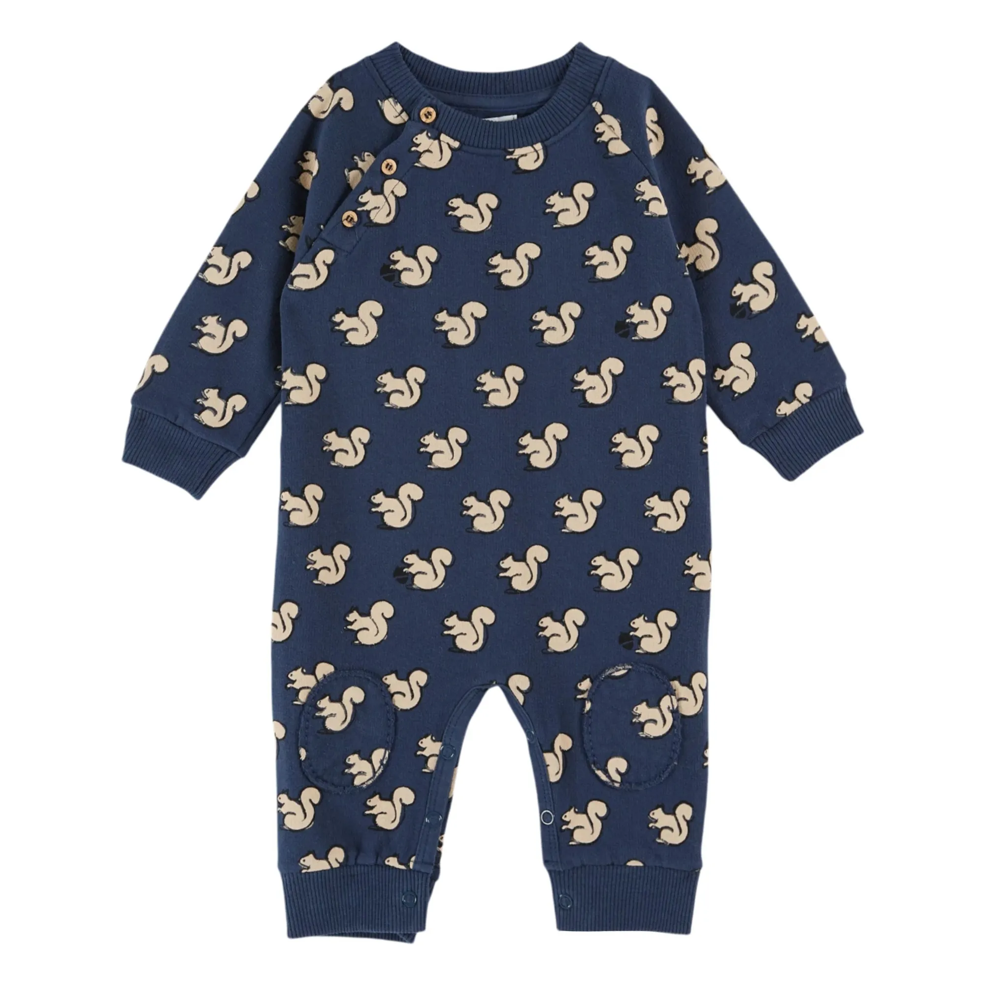 Emile Et Ida Midnight Blue Squirrels Organic Cotton Fleece Jumpsuit