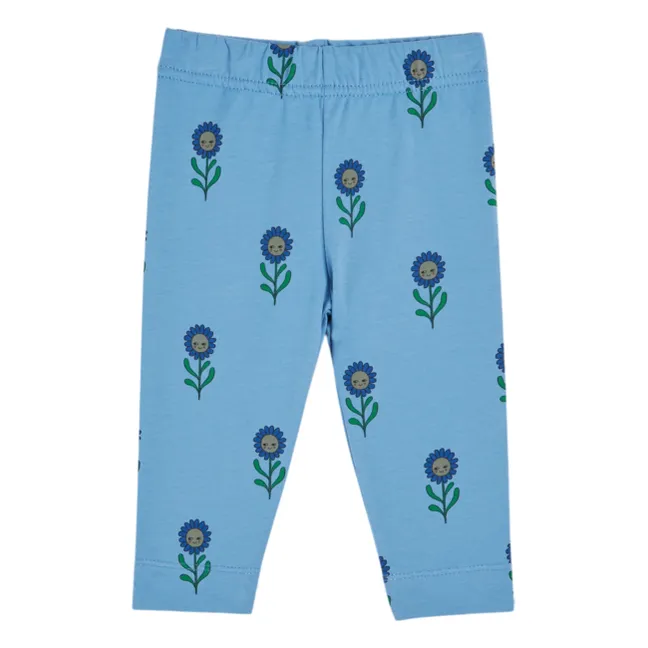 Legging Fleurs Coton Bio | Bleu