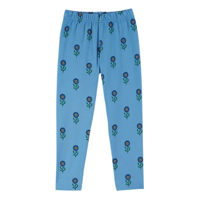 Legging Fleurs Coton Bio | Bleu