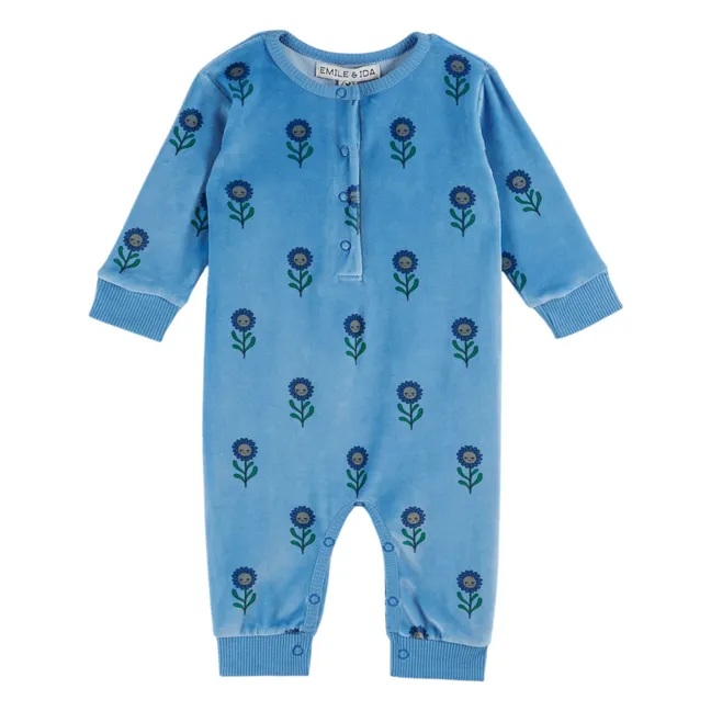 Combinaison Molleton Fleurs | Bleu