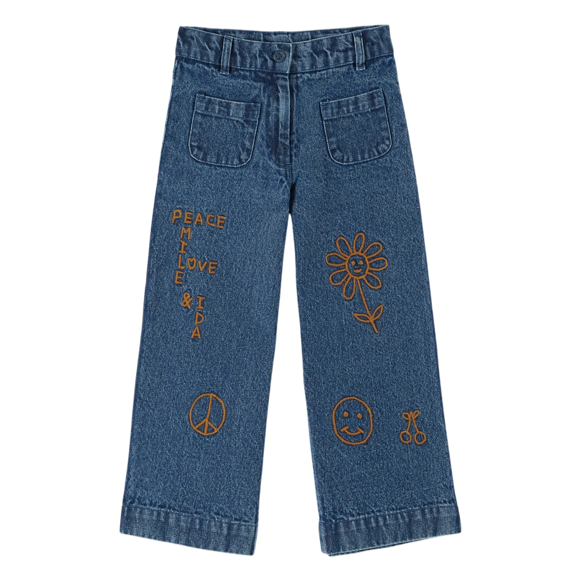 Emile Et Ida Blue Hippy Embroidered Jeans