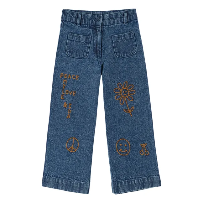 Bestickte Hippy-Jeans | Blau