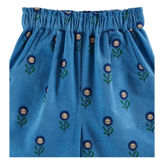 Pantalon Fleurs Velours Côtelé | Bleu
