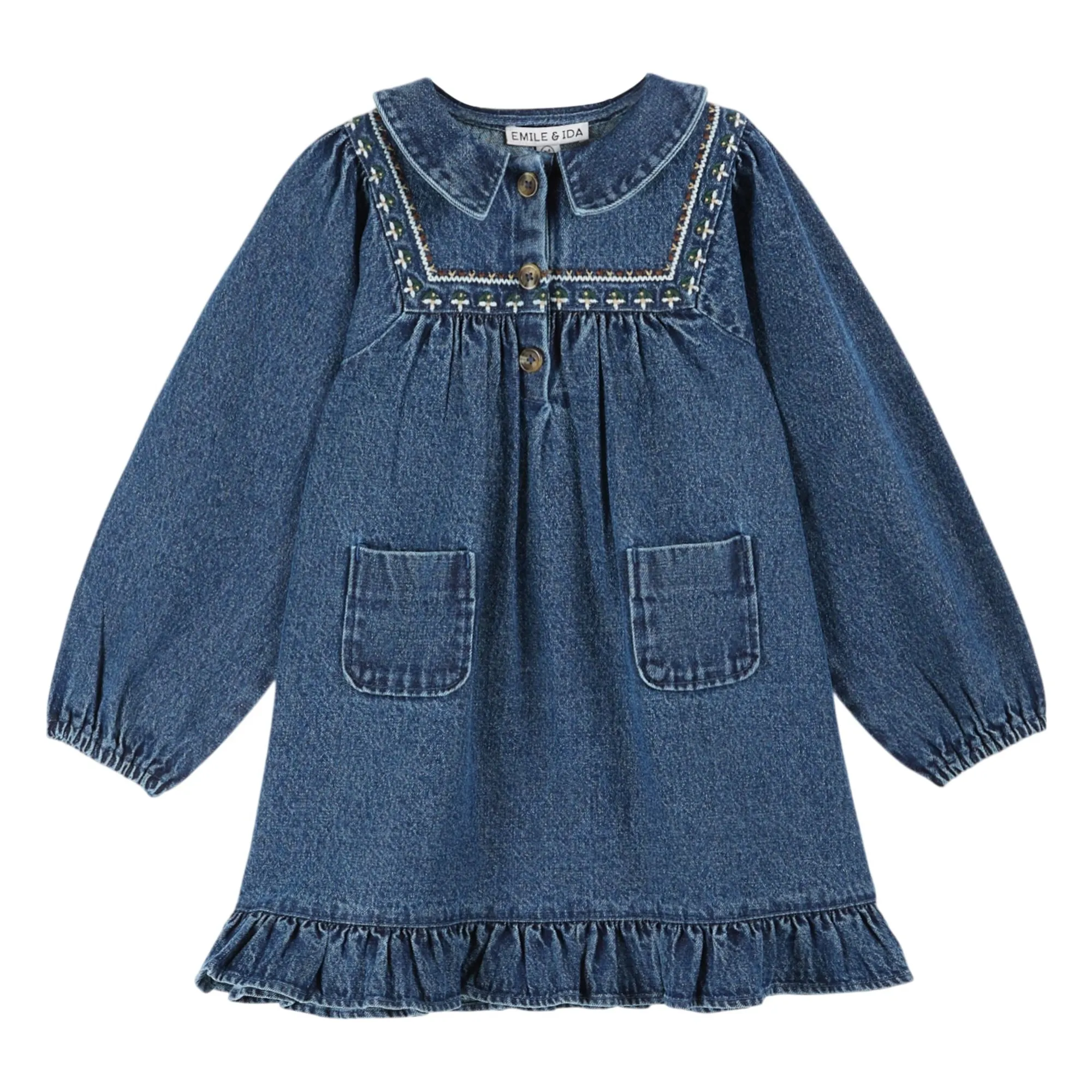 Emile Et Ida Blue Embroidered Jean Dress