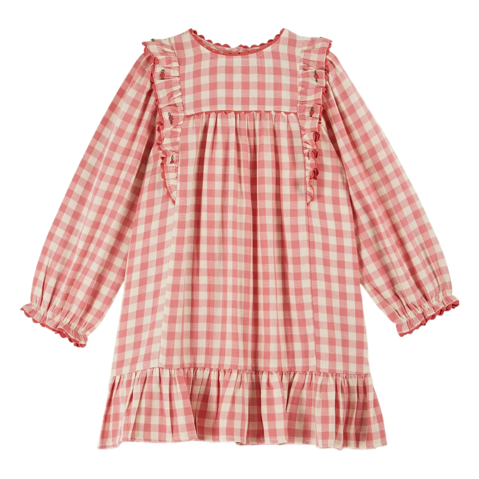 Emile Et Ida Pink Gingham Ruffle Dress