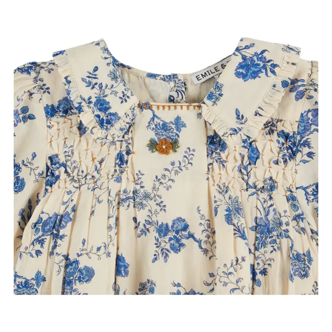 Flowery Smocked Dress | Ecru