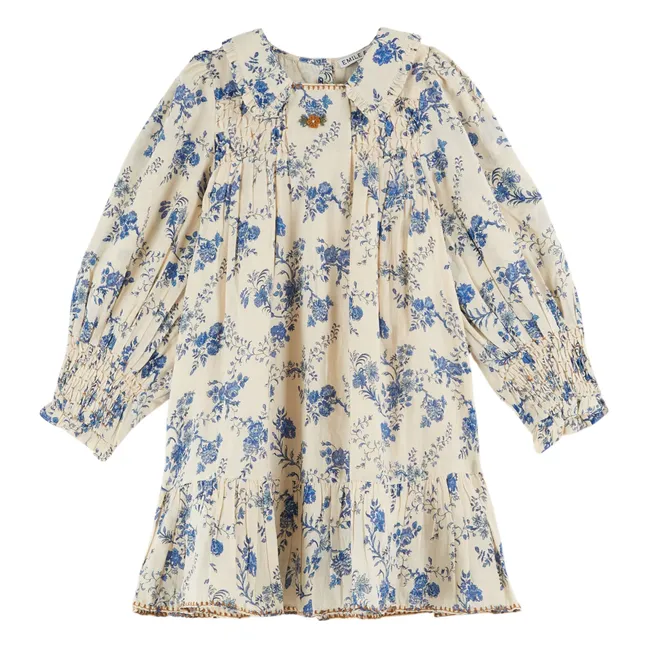 Flowery Smocked Dress | Ecru