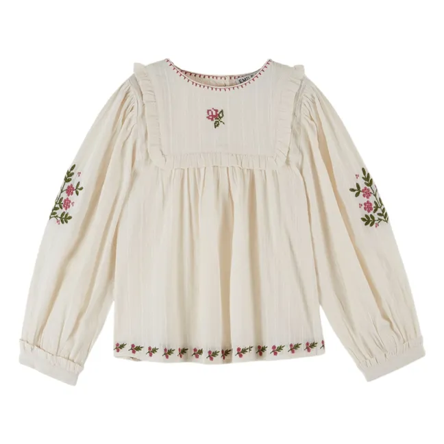 Bestickte Bluse | Cremefarben