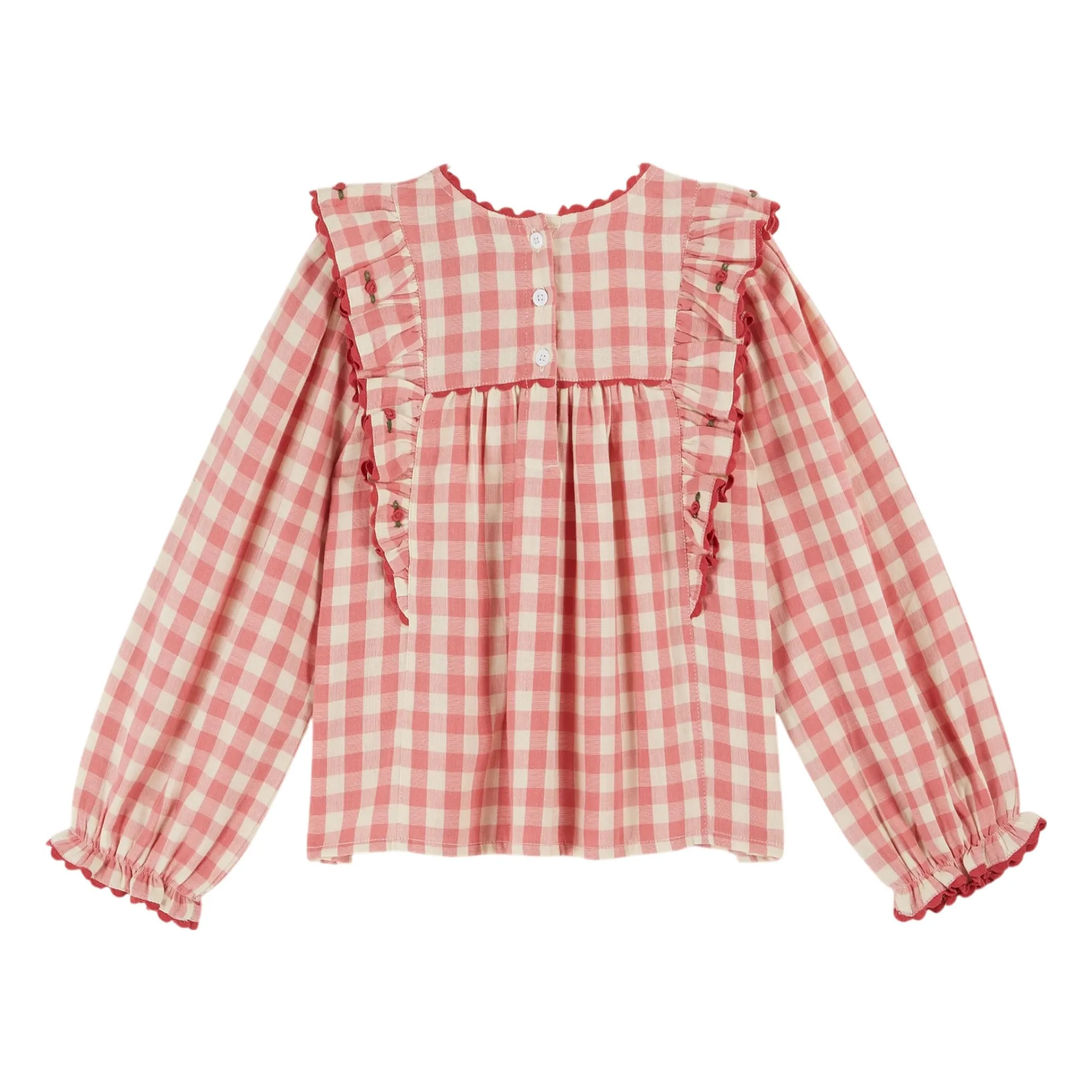 Emile Et Ida Pink Vichy Ruffle Blouse