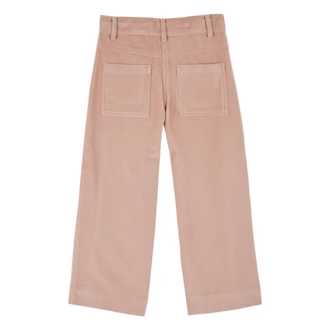 Bestickte Hose aus geripptem Velours | Blassrosa