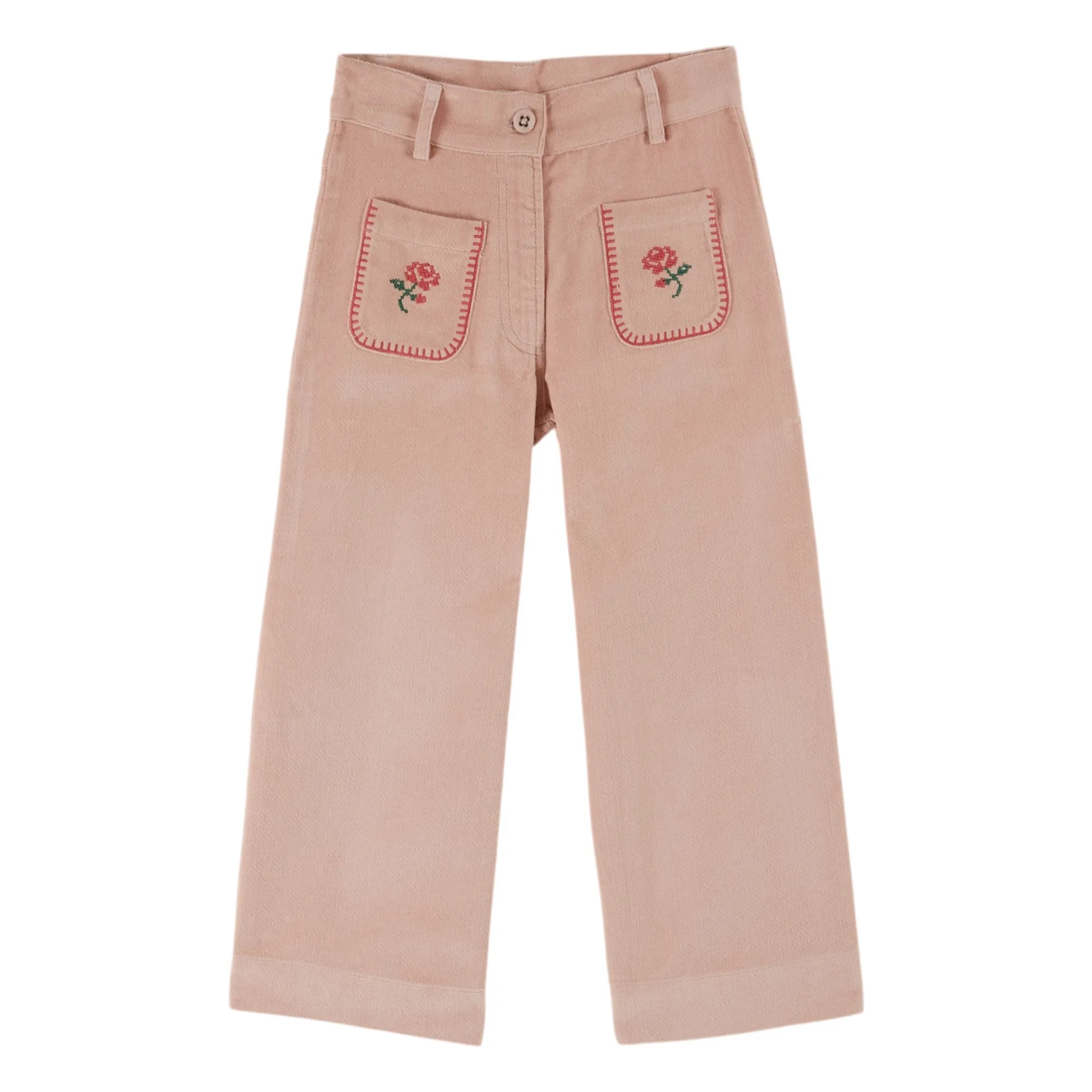 Emile Et Ida Pale Pink Embroidered Corduroy Pants