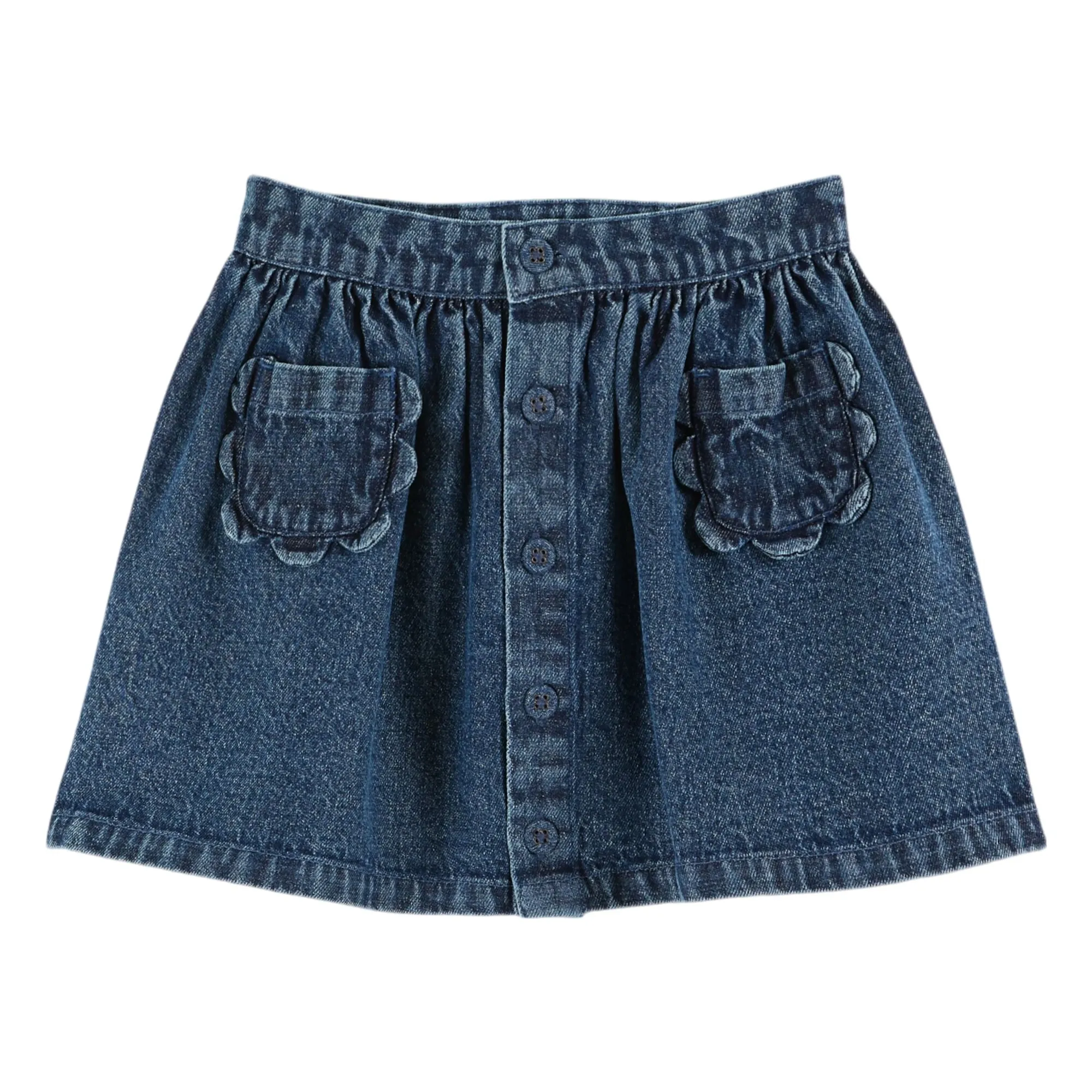 Emile Et Ida Blue Jean Skirt Pockets Flowers