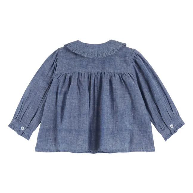 Gesmokte Bluse | Blau