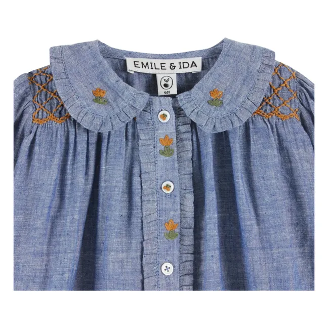 Gesmokte Bluse | Blau