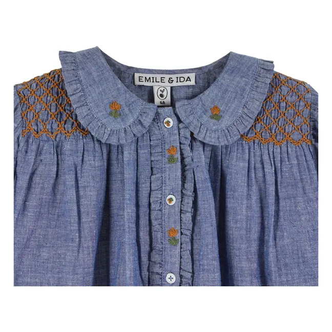 Gesmokte Bluse | Blau