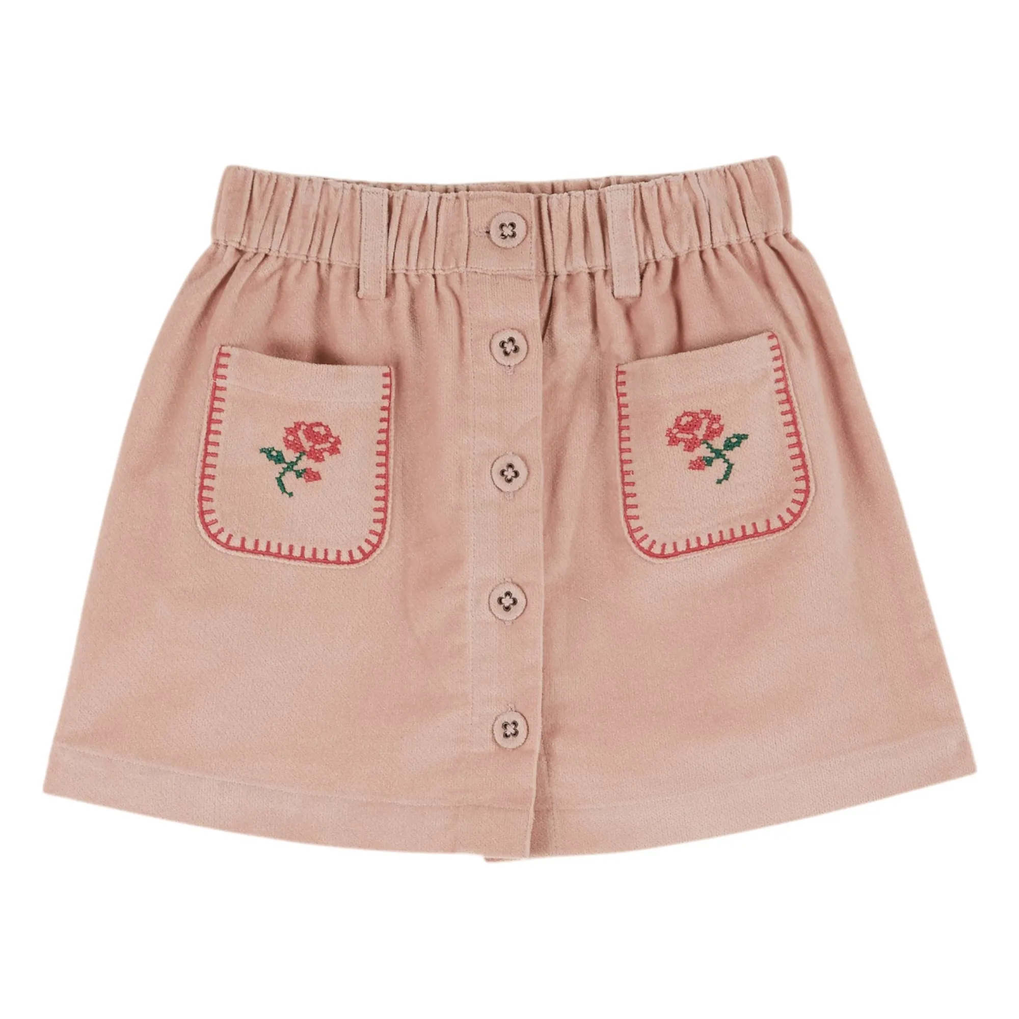 Emile Et Ida Pale Pink Embroidered Flower Pockets Skirt