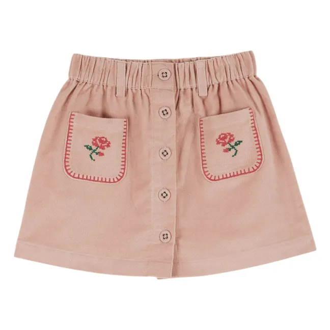 Embroidered Flower Pockets Skirt | Pale Pink