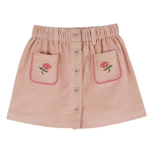 Gonna con tasche a fiori ricamate | Rosa Pallido