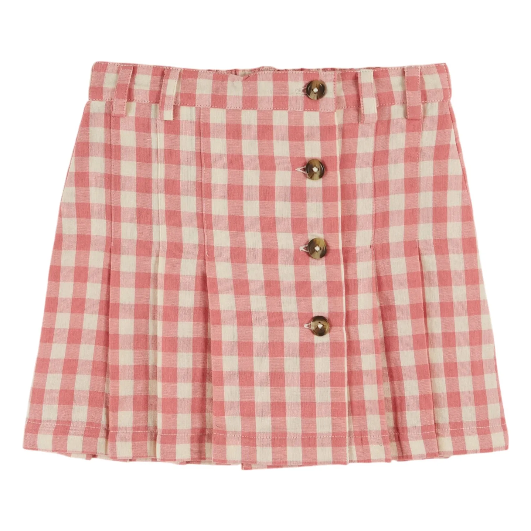 Emile Et Ida Pink Pleated Gingham Skirt