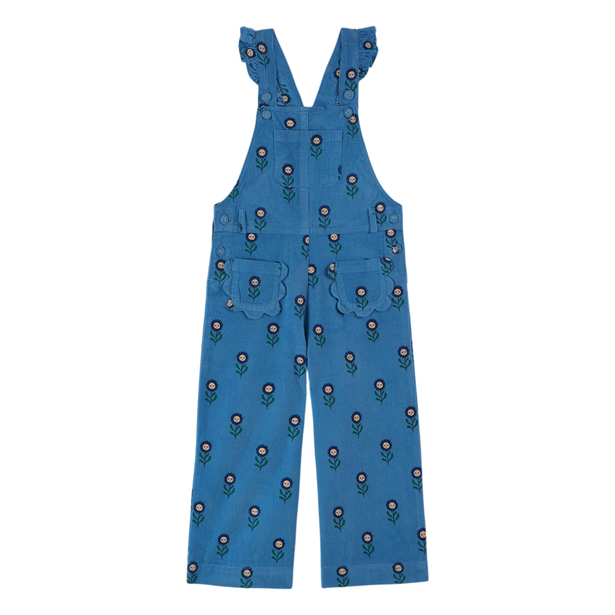 Emile Et Ida Blue Floral Corduroy Dungarees