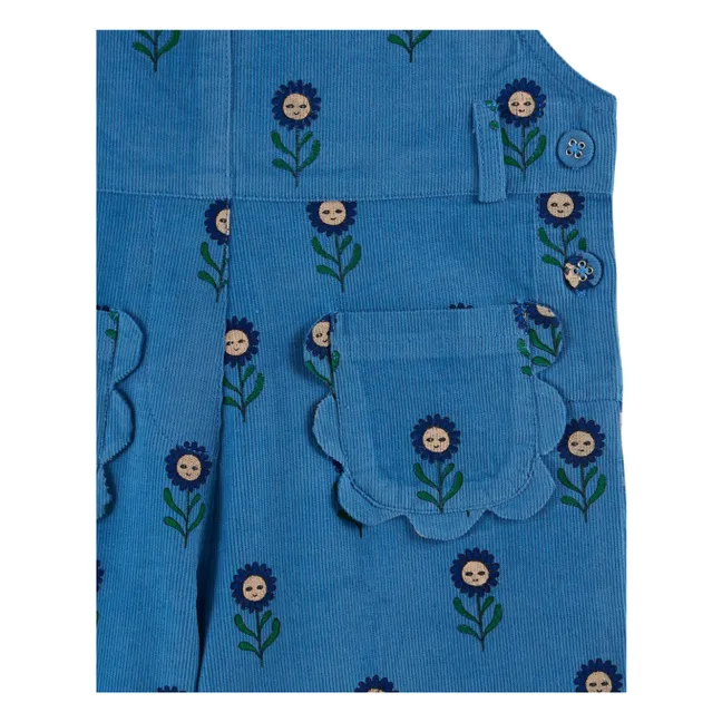 Salopette Fleurie Velours Côtelé | Bleu