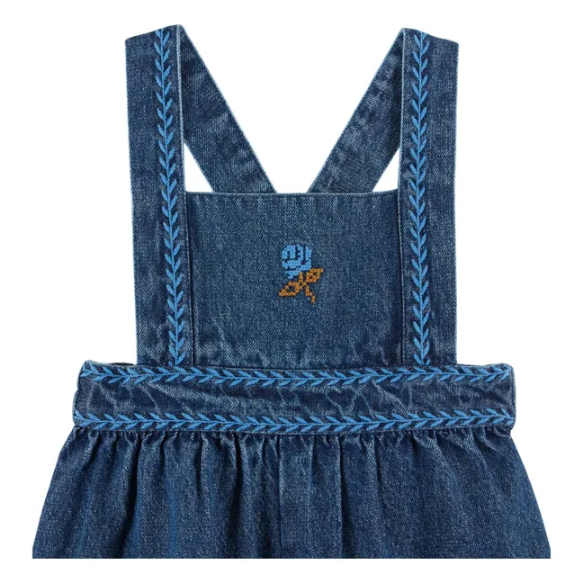 Salopette en Jean Brodée | Bleu