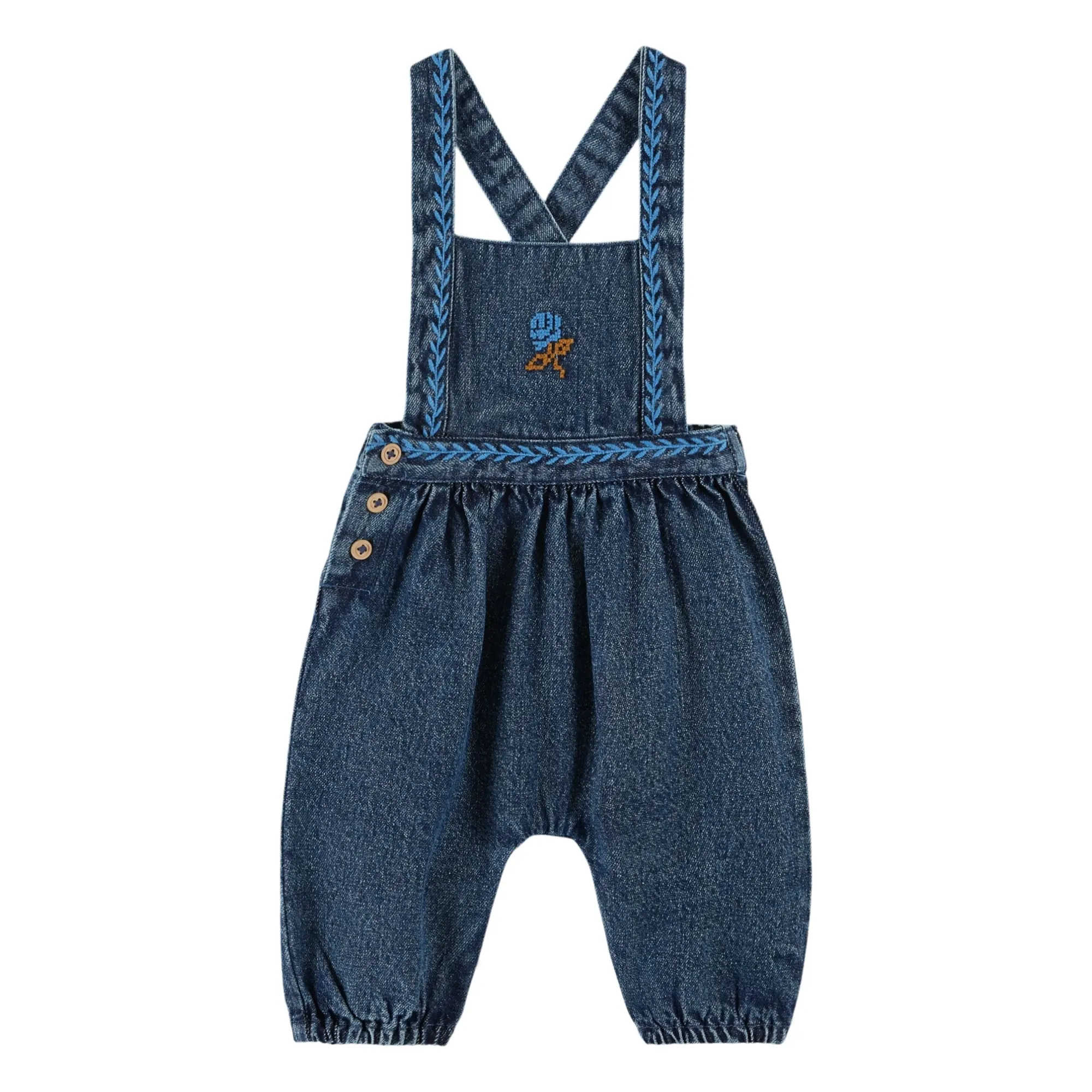 Emile Et Ida Blue Embroidered Jean Dungarees